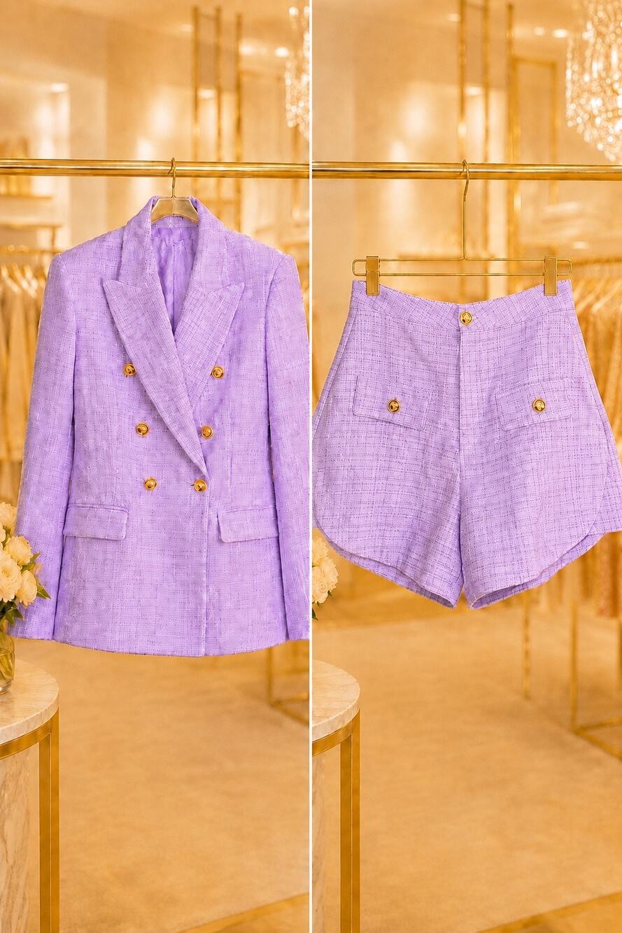 BuddyLove Mea Pink Shimmer Blazer Shorts Set NWT XL Metallic Party Suit Chic